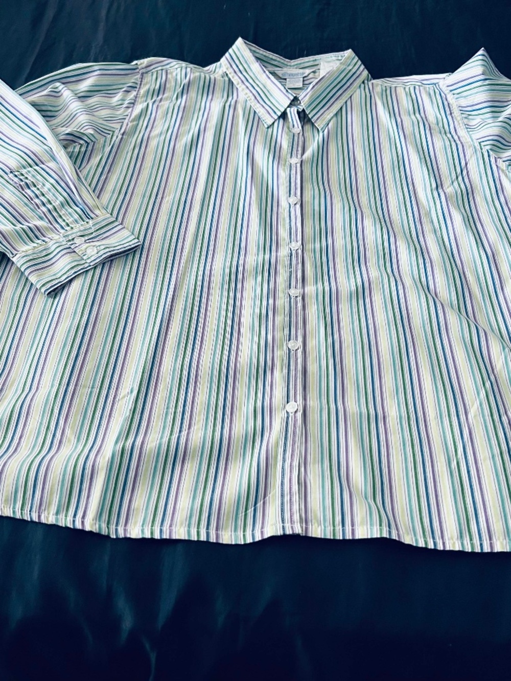 TUNIC, VERTICAL MULTICOLOUR STRIPES, SIZE 3X, SHIRT COLLAR, FRONT BUTTONS, LONG